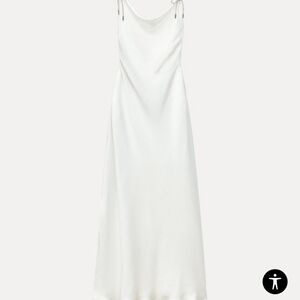 Midi dress with draped neckline.white